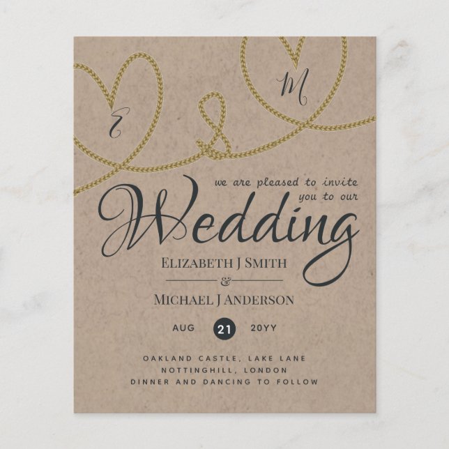 Papier Tying Knot TYPOGRAHY Wedding Invite - Kraft Look (Devant)