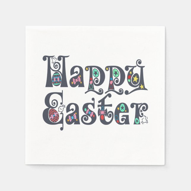 Papier Typographie de Pâques joyeuse | Serviette en Papie (Devant)