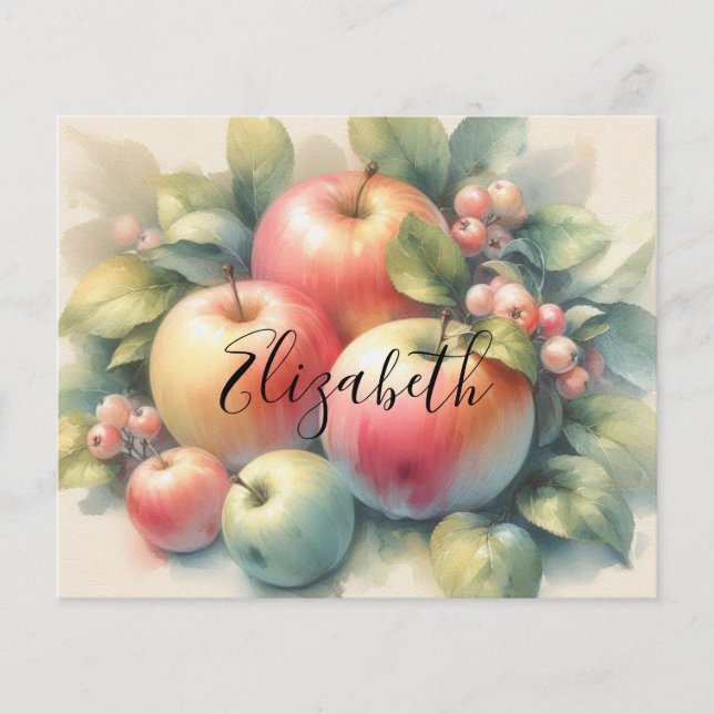 Papier Typographie Pommes automnales couleurs pastel aqua (Devant)