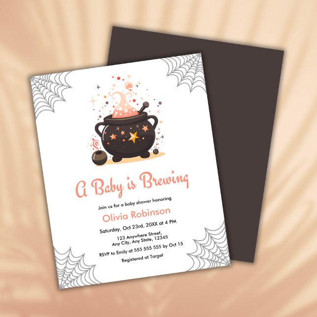Papier Un bébé brasse un Baby shower d'Halloween Invitati (Budget Orange A Baby is Brewing Cauldron Halloween Baby Shower Invitation  )