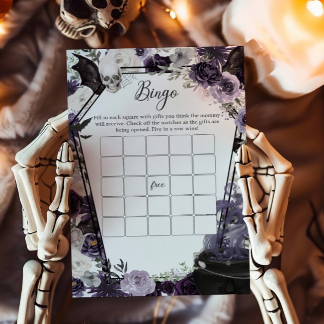 Papier Un bébé est en train de brasser gothique Halloween (Floral Gothic Coffin A Baby is Brewing Baby Shower Bingo Game)