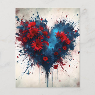 Papier Un coeur bleu éclatant avec des fleurs rouges