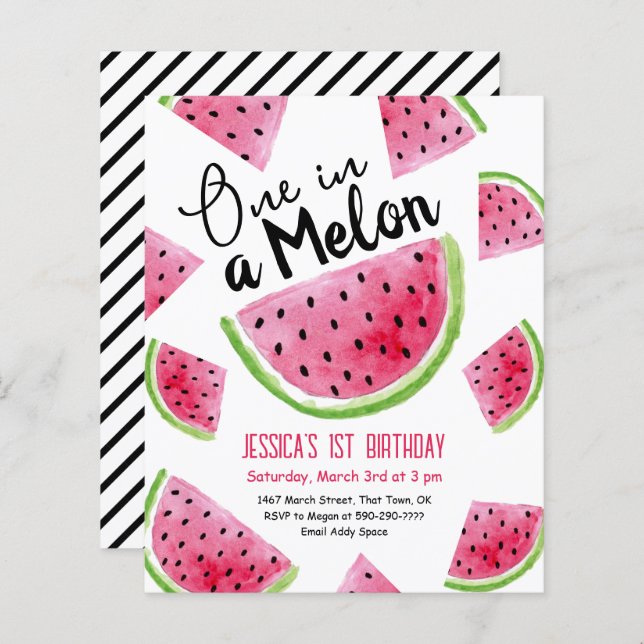 Papier Un dans un Melon Anniversaire Fête Invitation budg (Devant / Derrière)