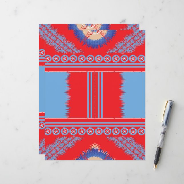 Papier un design d'un motif rouge et bleu (Devant/Arrière en situation)