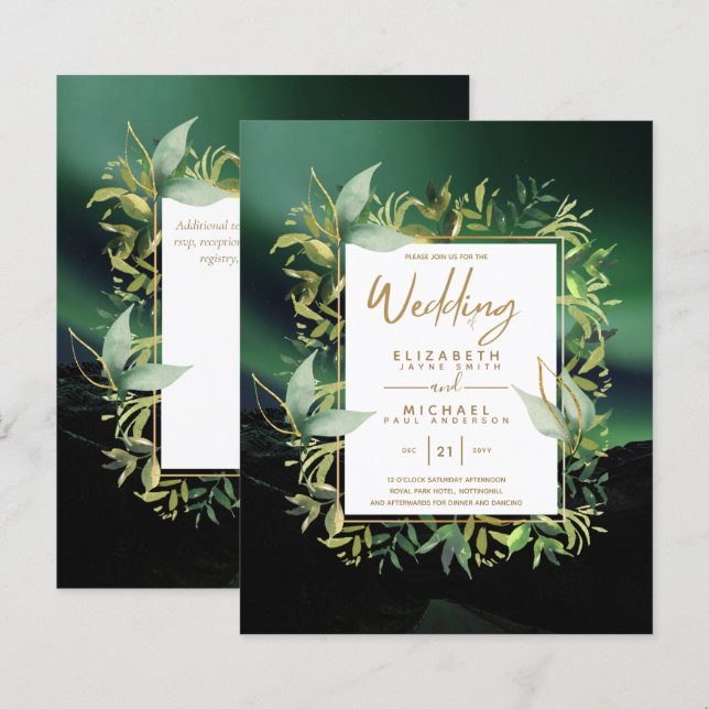 Papier Un mariage émeraude vert d'or moderne invite (Devant / Derrière)