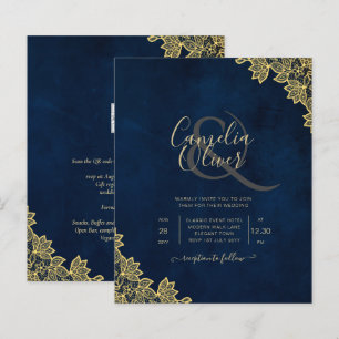 Papier Un mariage tout en 1 en dentelle d'or invite QR Co