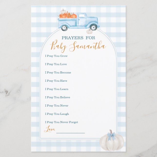 Papier Un Petit Camion Bleu Citrouille Prière Pour Le Jeu (Devant)