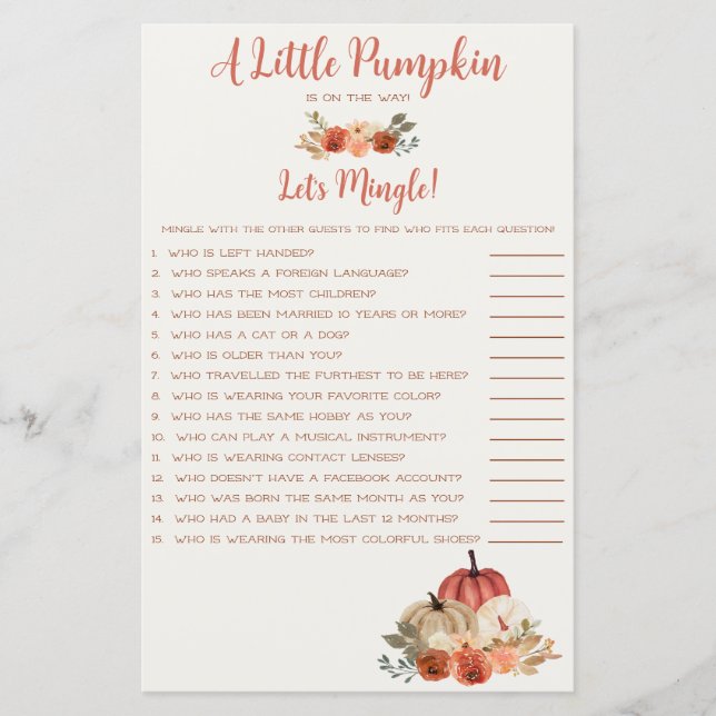 Papier Un petit Citrouille est sur le chemin Mingle Game (Devant)