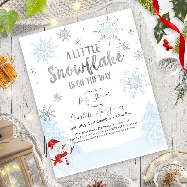 Papier Un petit flocon de neige Invitation Baby shower bu (Créateur téléchargé)
