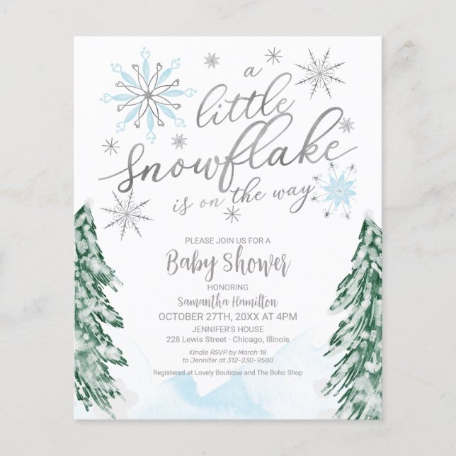 Papier Un petit flocon de neige Invitation Baby shower bu (Devant)