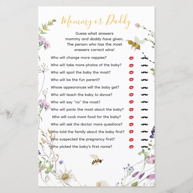Papier Un petit miel abeille Fleur sauvage maman ou papa (Devant)