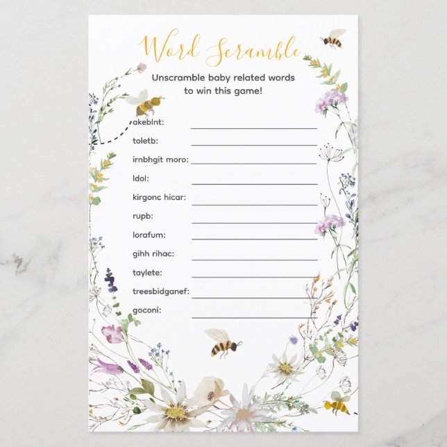 Papier Un Petit Miel Abeille Fleur sauvage Mot Scramble (Devant)