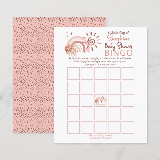 Papier Un petit rayon de soleil Baby shower Bingo Jeu dan (Devant / Derrière)