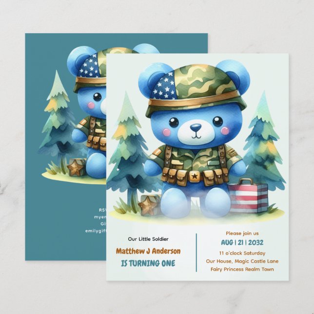 Papier Un petit soldat - US Boys 1er Anniversaire (Devant / Derrière)