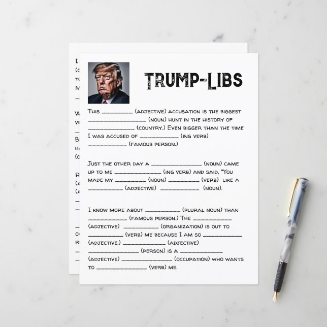 Papier Un Plaisir Trump-lib à remplir dans le vide (Devant/Arrière en situation)