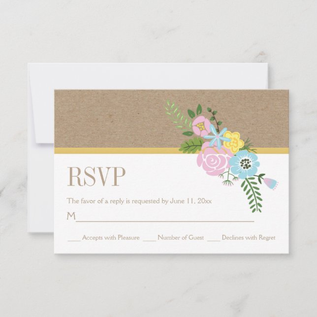 Papier und rosa, Aqua-Blume Hochzeit RSVP (Vorderseite)