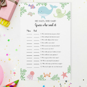 Papier Under the Sea Baby shower Guess qui l'a dit Jeu