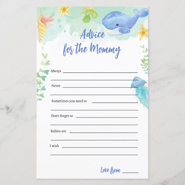 Papier Under the Sea Baby shower Jeu Conseils pour maman (Devant)