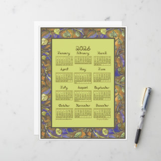 Papier Undulating Leaves Border 2026 Calendar Paper Sheet