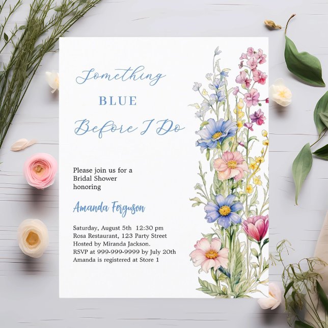 Papier Une invitation à la douche nuptiale à fleurs bleue (Créateur téléchargé)