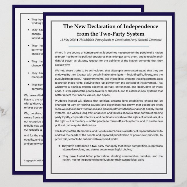 Papier Une nouvelle déclaration d'indépendance (Devant / Derrière)