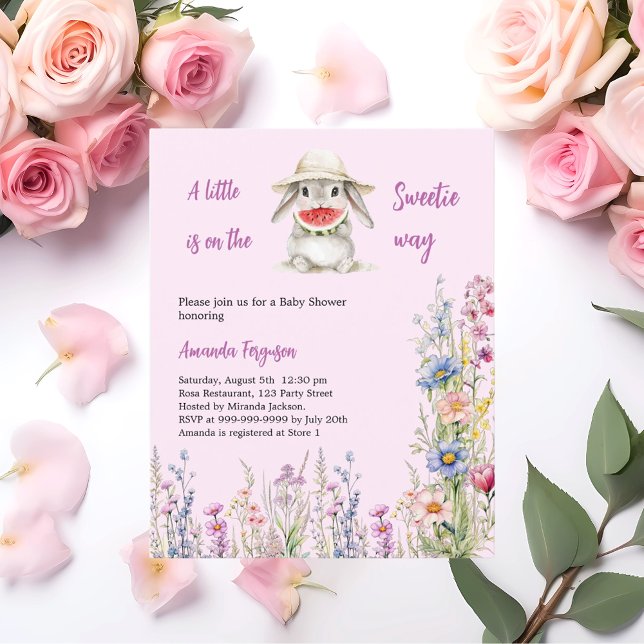 Papier Une petite invitation de Baby shower rose lapin do (Créateur téléchargé)