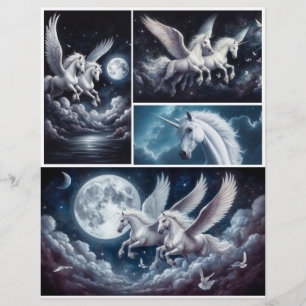 Papier Unicornes et pégaus contre le ciel nocturne