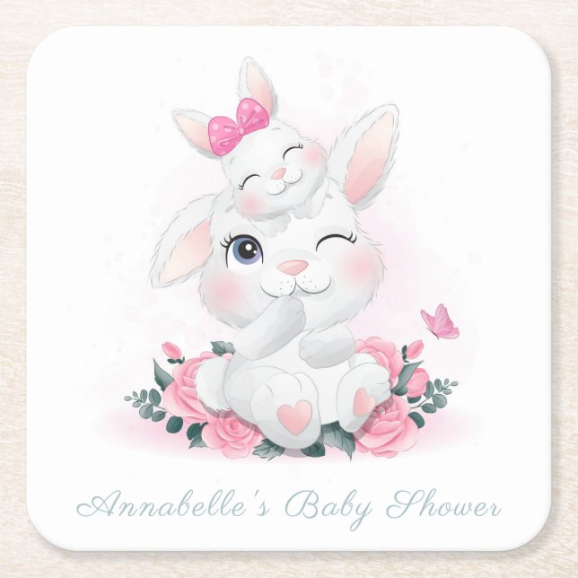 PAPIER UNTERSETZER : BABYDUSCHE : BUNNY AUF DEM MU (Vorderseite)