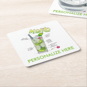 PAPIER UNTERSETZER - MOJITO RECIPE COCKTAIL ART