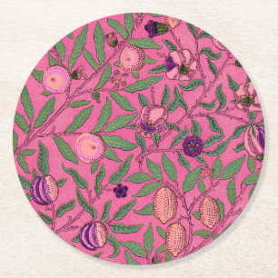 PAPIER-UNTERSETZER : WILLIAM MORRIS : GRANATÄPFEL RUNDER PAPPUNTERSETZER