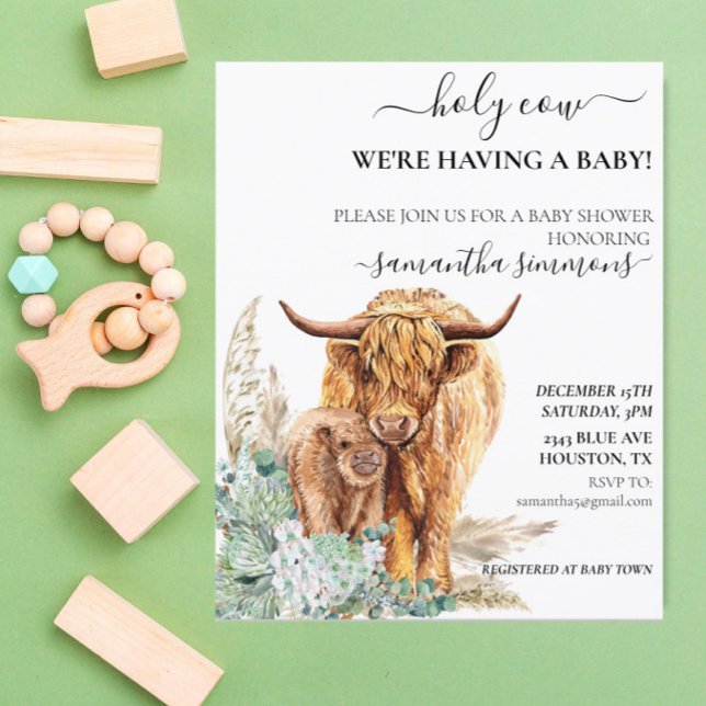 Papier Vache Highland Calf Baby shower Boho Sage Green (Créateur téléchargé)