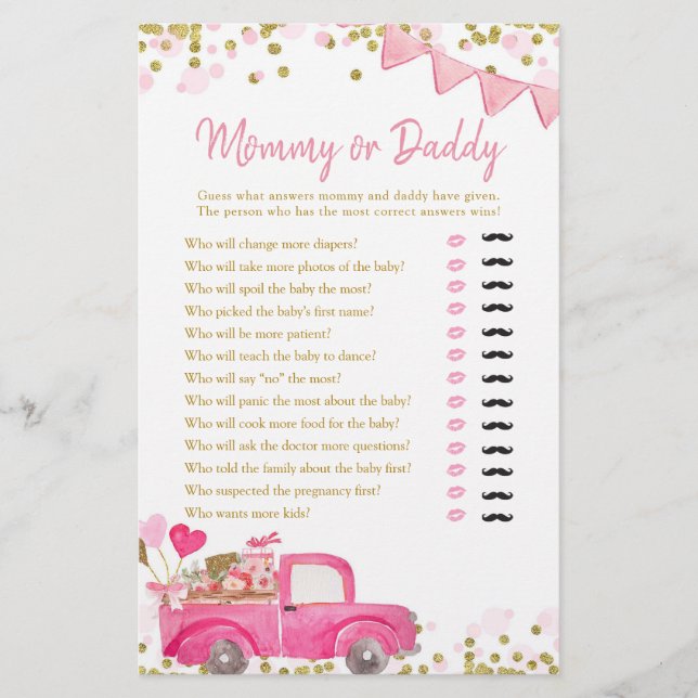 Papier Valentine Truck Chéri maman ou papa (Devant)
