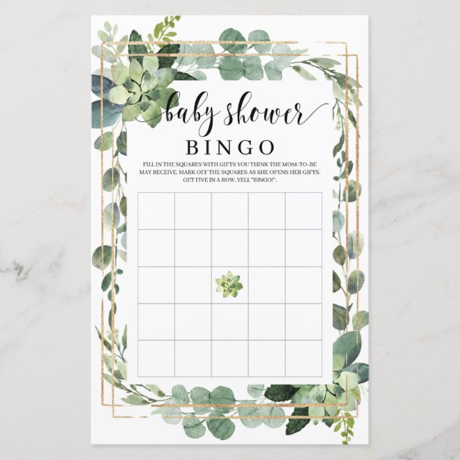 Papier Végétal succulent baby shower rustique jeu de bing (Devant)