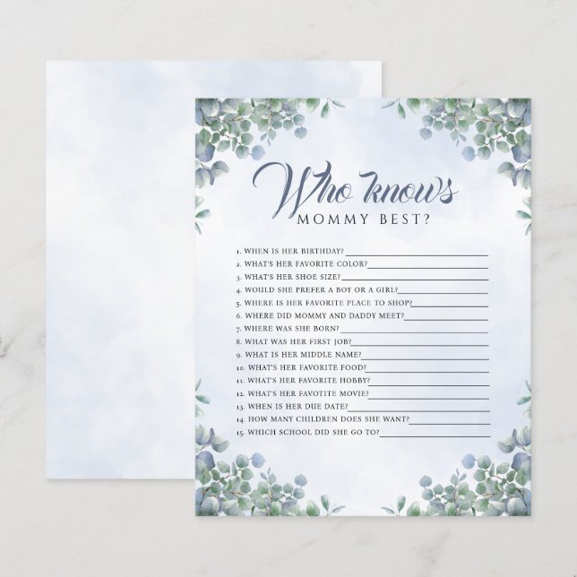 Papier Verdure Aquarelle Bleue Qui Connaît Maman Jeu Bébé (Devant / Derrière)