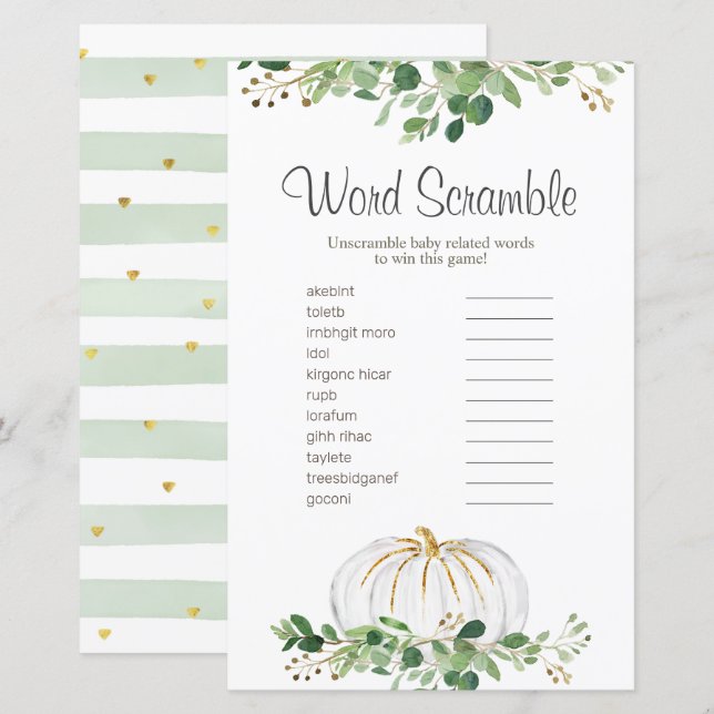 Papier Verdure Citrouille blanche Mot Floral (Devant / Derrière)