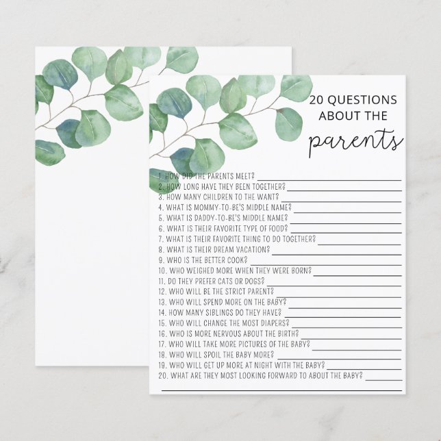 Papier Verdure Eucalyptus 20 Questions sur les Parents (Devant / Derrière)