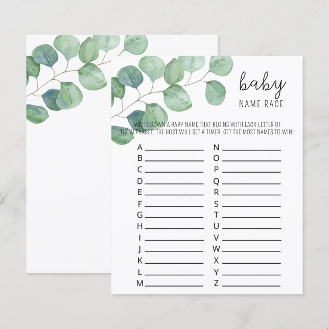 Papier Verdure - Jeu de course de noms de bébé (Devant / Derrière)