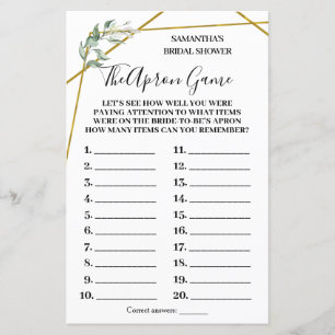 Papier Verdure La douche nuptiale de l'Apron jeu bilingue