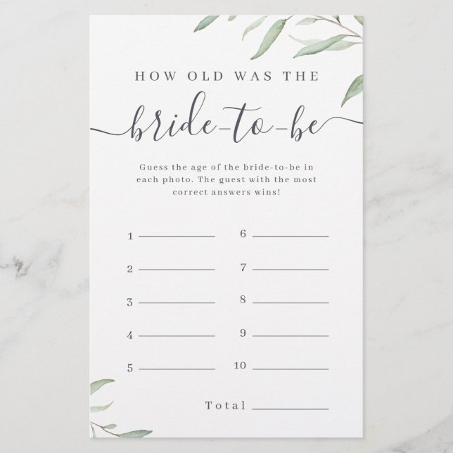 Papier Verdure minimale quel âge était le jeu de la marié (Devant)