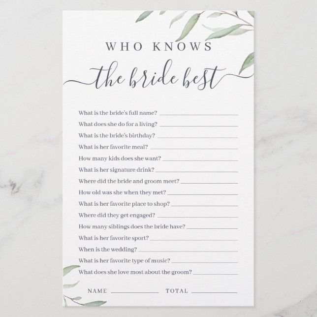 Papier Verdure minimale qui connaît la mariée meilleur je (Devant)