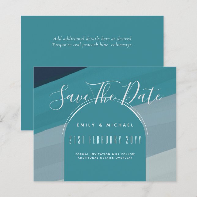 Papier Verre de mer moderne Océan Peacock Bleu Mariage Tu (Devant / Derrière)