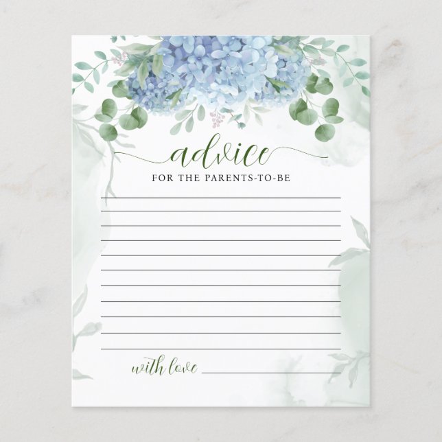 Papier Vert Bleu hydrangée Conseil Parents Baby shower (Devant)