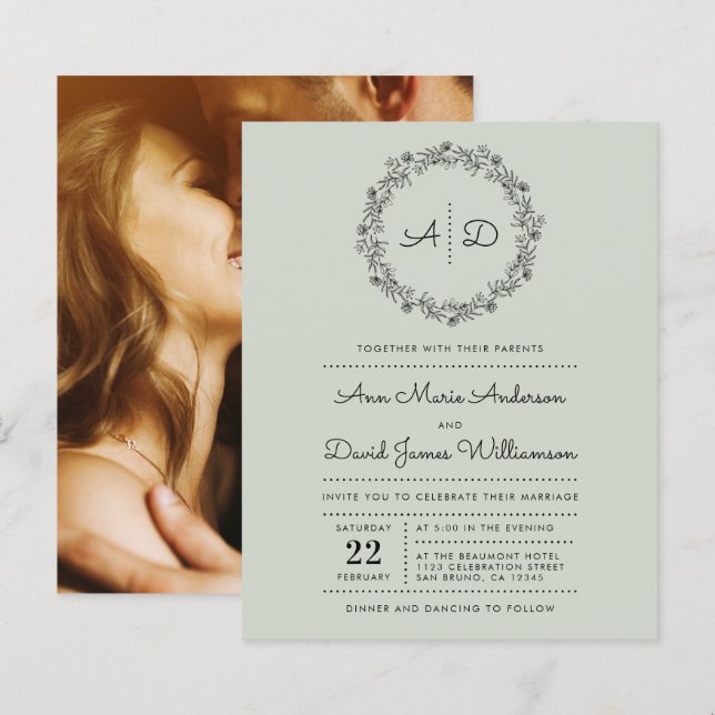 Papier Vert | Budget Pays Floral Wreath Mariage photo (Devant / Derrière)