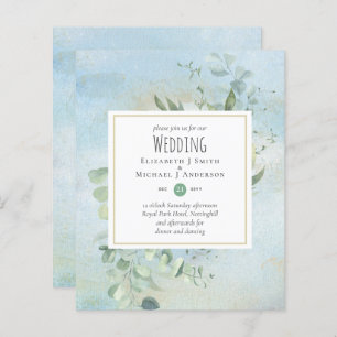 Papier Vert Eucalyptus Bleu Mariage BUDGET Invitations