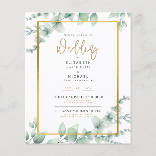 Papier Vert Faire-part de mariage Eucalyptus Or blanc (Devant)