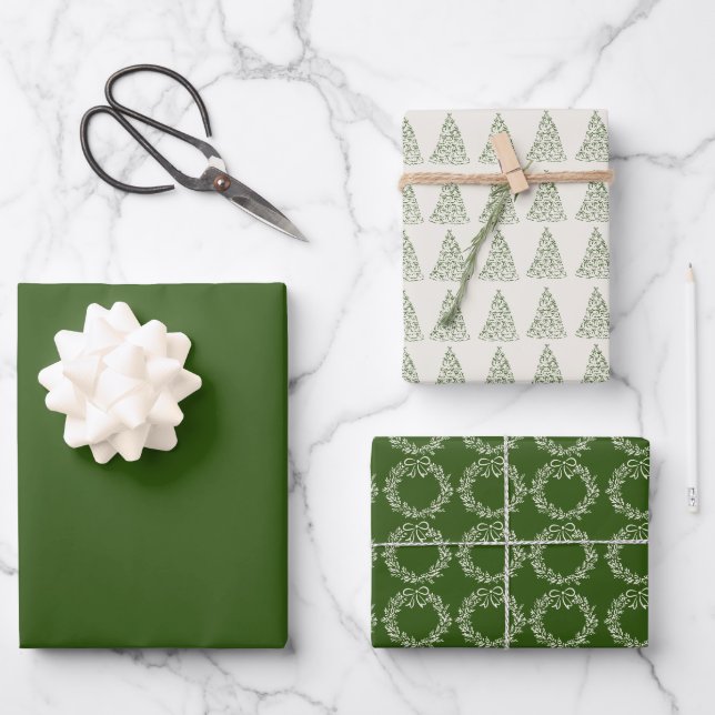 Papier vert moderne à enveloppement de Noël (Recto)