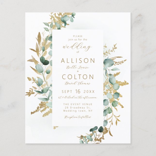 Papier Vert or rustique Budget Tout en un Mariage (Devant)