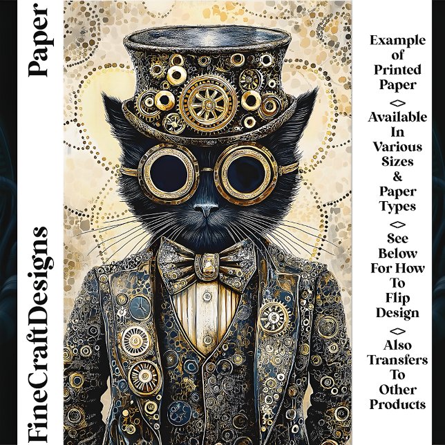 Papier Victorian Steampunk Black Cat AB6 Scrapbook Paper (Créateur téléchargé)