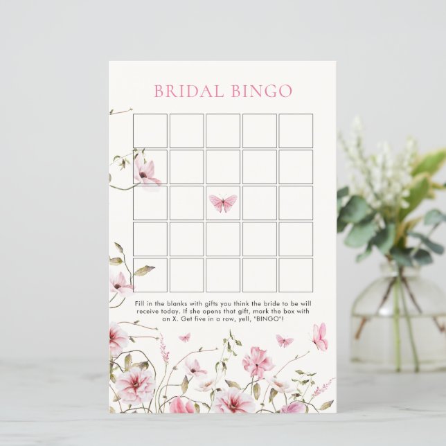 Papier Vie de papillons Floral Bridal Bingo (Debout devant)