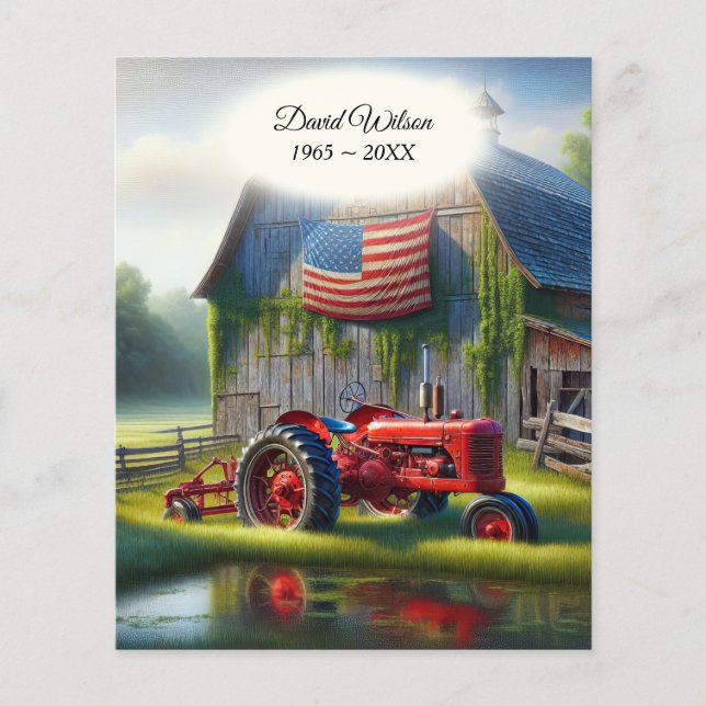Papier Vieux tracteur rouge avec drapeau américain (Devant)
